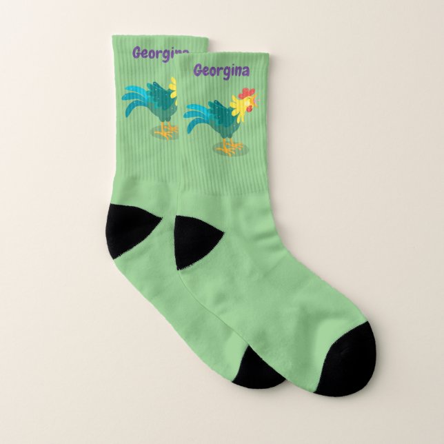Cute funny crowing rooster cartoon illustration socks (Pair)