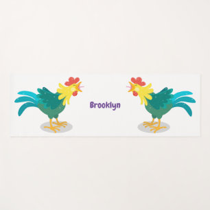 Cute funny crowing rooster cartoon illustration yoga mat