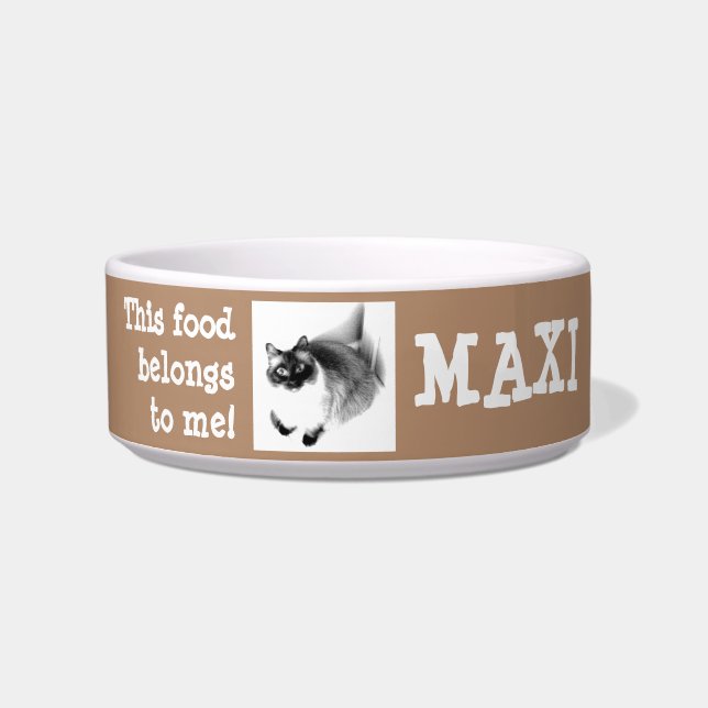 Cute Funny Custom Pet Photo & Pet Name Bowl (Front)