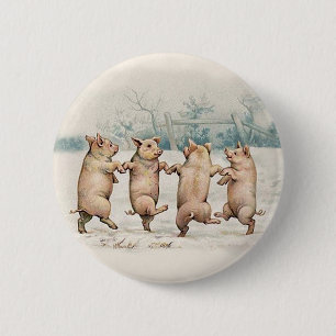 Cute, Funny Dancing Pigs - Vintage Anthropomorphic 2 Inch Round Button