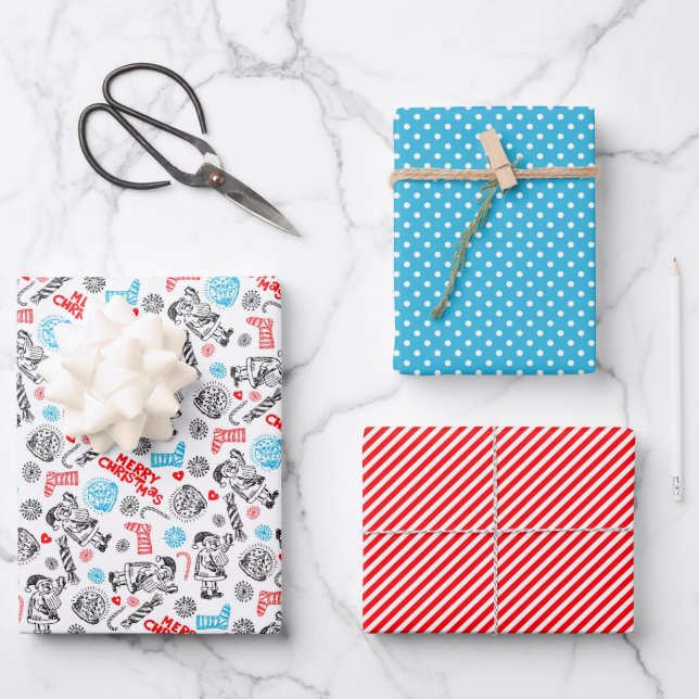 Cute Funny December Winter Holiday Season Doodles Wrapping Paper Sheet (Front)