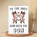 Cute Funny Deer Buck Wonderful Son Birthday Thank You Card<br><div class="desc">Looking for a unique way to express your love and humour to your little boy? Our funny deer pun greeting card is the perfect choice for any son on his birthday! Customize it by adding your own personal message. Design features two cute baby deer and a message to the most...</div>