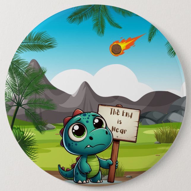 cute, funny dinosaur 6 inch round button (Front)