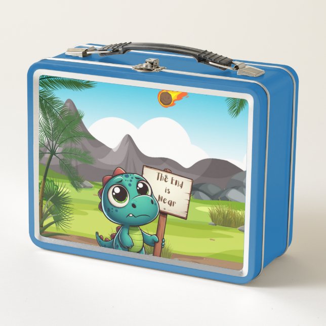 cute, funny dinosaur metal lunch box (Front)