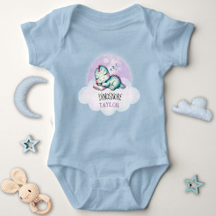 Cute Funny Dinosaur Personalized Name Unisex PJs Baby Bodysuit