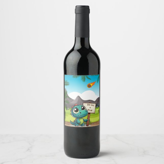cute, funny dinosaur wine label (Front)