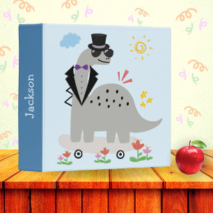 Cute Funny Dinosaurs Boys Back-to-School Blue Binder