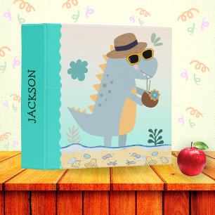 Cute Funny Dinosaurs Turquoise Kawaii Boys Name Binder