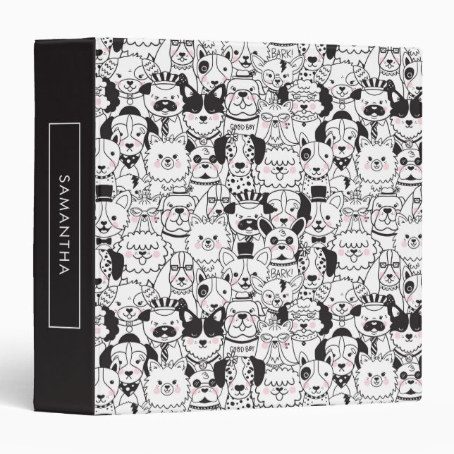 Cute Funny Dog Breeds Animal Pattern Personalized Binder (Front/Spine)