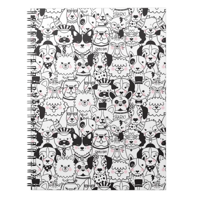 Cute Funny Dog Breeds Black and White Animal Patte Notebook (Front)