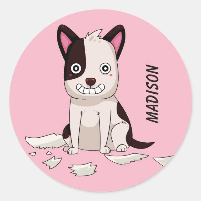 Cute  & Funny Dog custom name & colour stickers (Front)