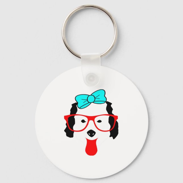 Cute Funny Dog Head Drawing Keychain (Front)