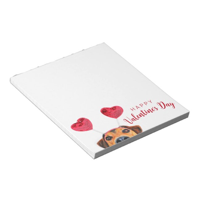 Cute Funny Dog Heart Headband Valentine's Day Notepad (Angled)