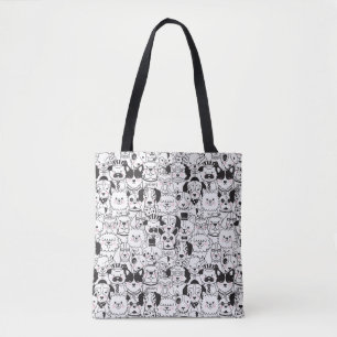 Cute Funny Dogs Black and White Animal Pattern Tote Bag