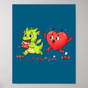 Cute Funny Dragon Heart Chocolate Valentine Poster