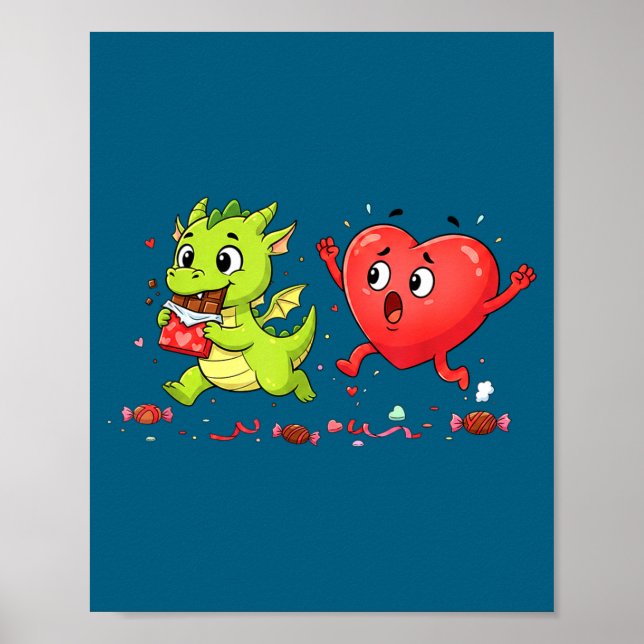 Cute Funny Dragon Heart Chocolate Valentine Poster (Front)