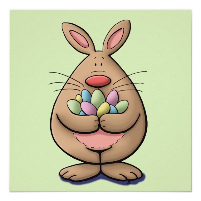 cute & funny easter bunny holding eggs cartoon poster (Front)