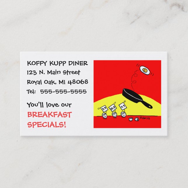 Cute Funny Eggs Cartoon Breakfast Diner Restaurant Business Card (Front)