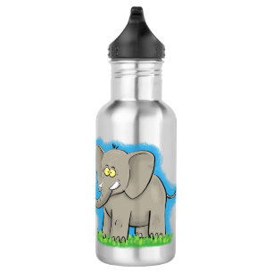 Cute funny elephant with bird on trunk cartoon 532 ml water bottle