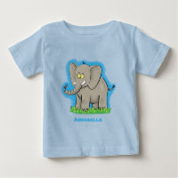 Cute funny elephant with bird on trunk cartoon
