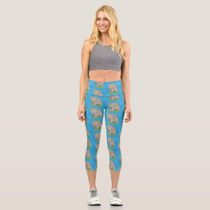Cute funny elephant with bird on trunk cartoon capri leggings
