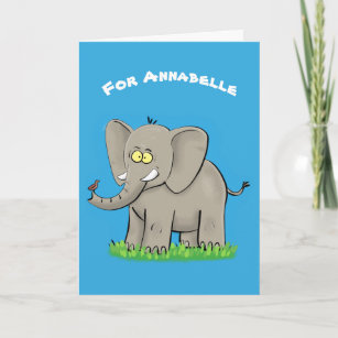 Cute funny elephant with bird on trunk cartoon card