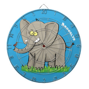 Cute funny elephant with bird on trunk cartoon dartboard