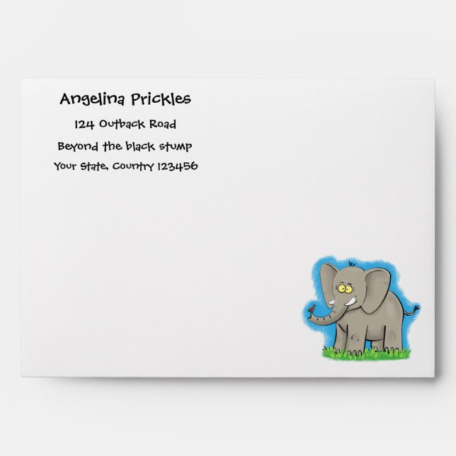 Cute funny elephant with bird on trunk cartoon envelope (Front)