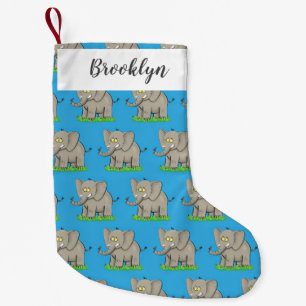 Cute funny elephant with bird on trunk cartoon small christmas stocking