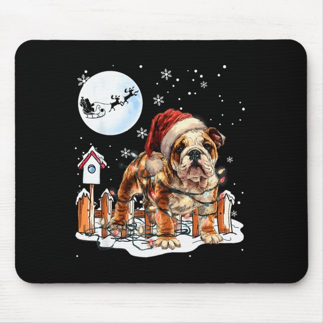 Cute Funny English Bulldog Christmas Lights Santa  Mouse Pad (Front)