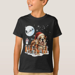 Cute Funny English Bulldog Christmas Lights Santa  T-Shirt