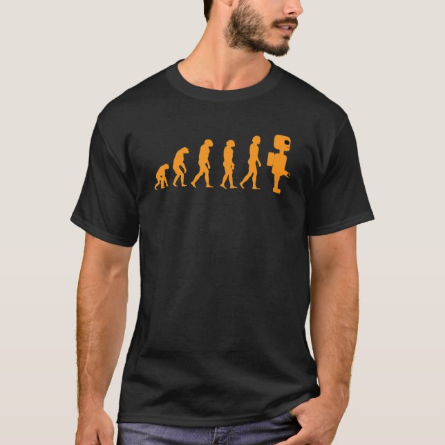 Cute Funny Evolution To Robot Machine Electronics T-Shirt (Front)