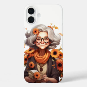 CUTE FUNNY FALL GRANDMA WITH SUNFLOWERS iPhone 16 PLUS CASE