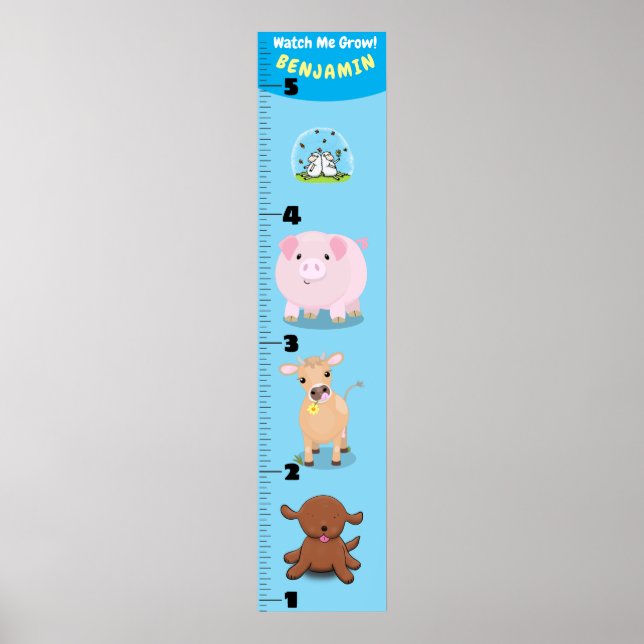 Cute funny farm animals cartoon growth chart (Front)