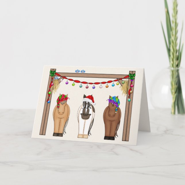Cute Funny Farm Horse Christmas Holiday Card (Front)