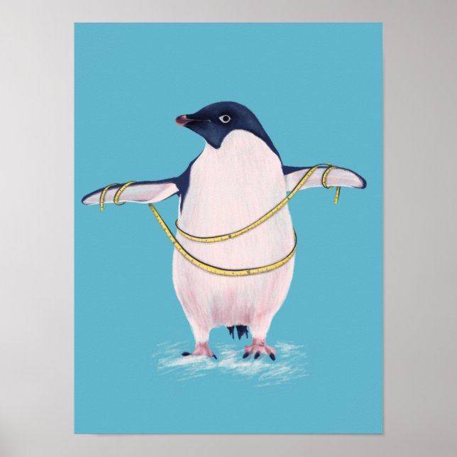 Cute Funny Fat Penguin On Diet Poster (Front)