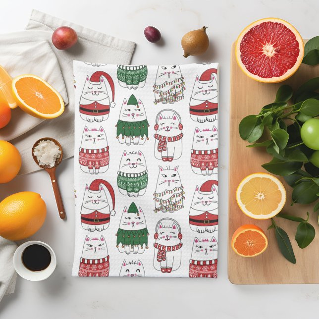 Cute Funny Festive Christmas Cat  Kitchen Towel (Creator Uploaded)