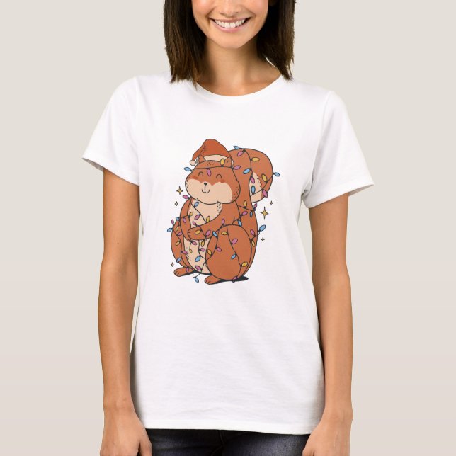 Cute Funny Festive Christmas Squirrel  T-Shirt (Front)