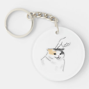 Cute Funny Finger Poke Squished Cat Hand Drawn Art Keychain
