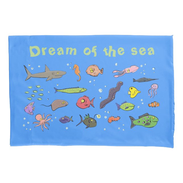 Cute funny fish sea life cartoon pattern pillowcase (Front)