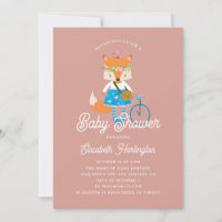 Cute funny fox baby shower. Woodland animal pink