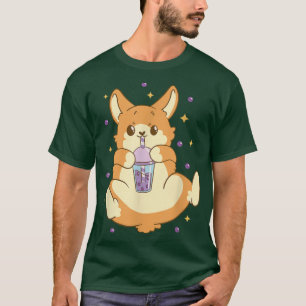 Cute Funny Fox Drinking Boba Tea Bubbles Anime T-Shirt