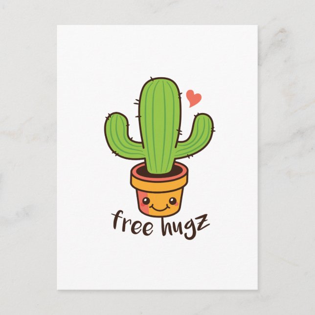 Cute Funny FREE HUGS Hugz Cacti Cactus Prickly Postcard (Front)