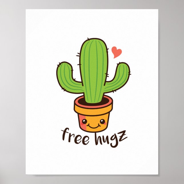 Cute Funny FREE HUGS Hugz Cacti Cactus Prickly Poster (Front)