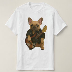 Cute Funny French Bulldog Bass Rocker Leather Gig T-Shirt
