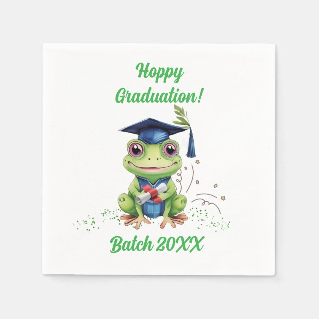 Cute Funny Frog Hoppy Graduation Batch Party Napkin (Front)
