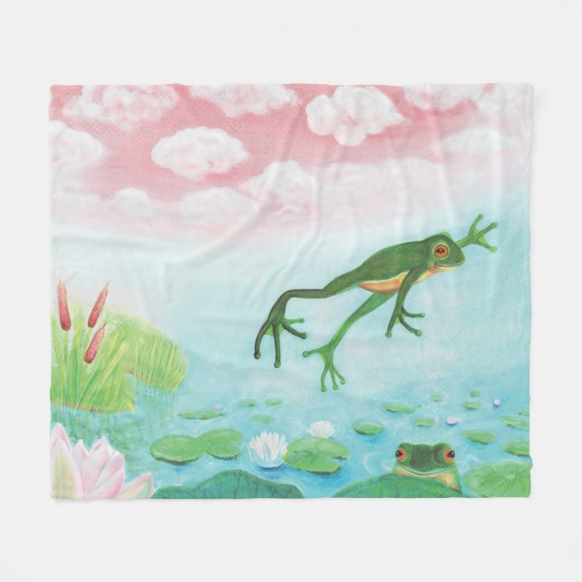 Cute Funny Frog Jumps Into The Pond   Baby Blanket (Front (Horizontal))