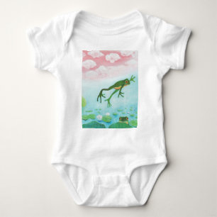 Cute Funny Frog Jumps Into The Pond  Baby Bodysuit