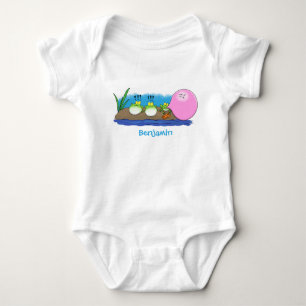 Cute funny frogs bubblegum cartoon illustration baby bodysuit