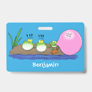 Cute funny frogs bubblegum cartoon illustration badge